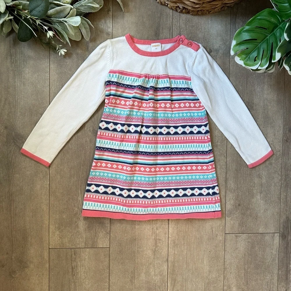 Gymboree Enchanted Winter Fair Isle Coral Sweater Dress 4T Toddler Girl